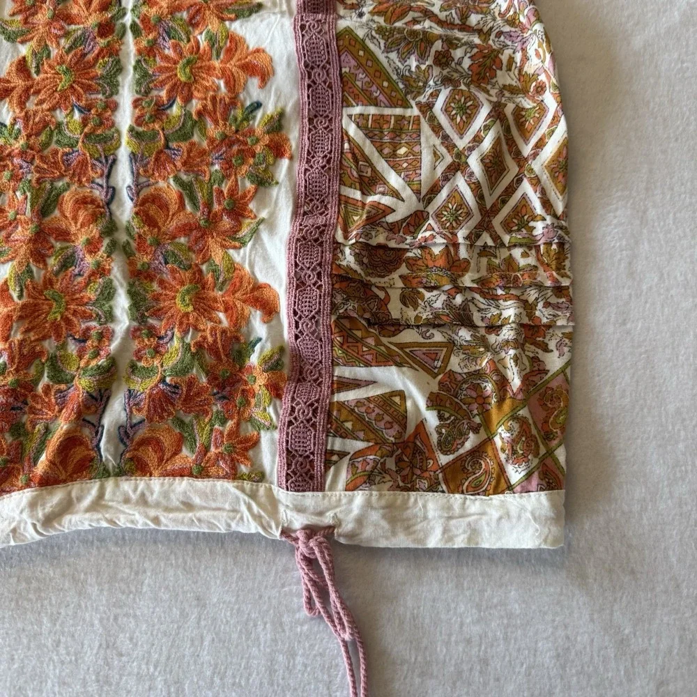 TINY Anthropologie Sleeveless Embroidered Floral Tie Top Tank Boho Womens Small - Picture 5 of 12